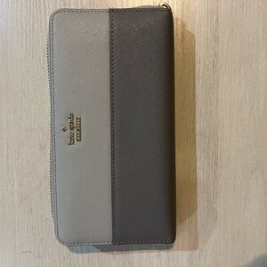 Large Kate Spade Gray and Cream Zip Wallet